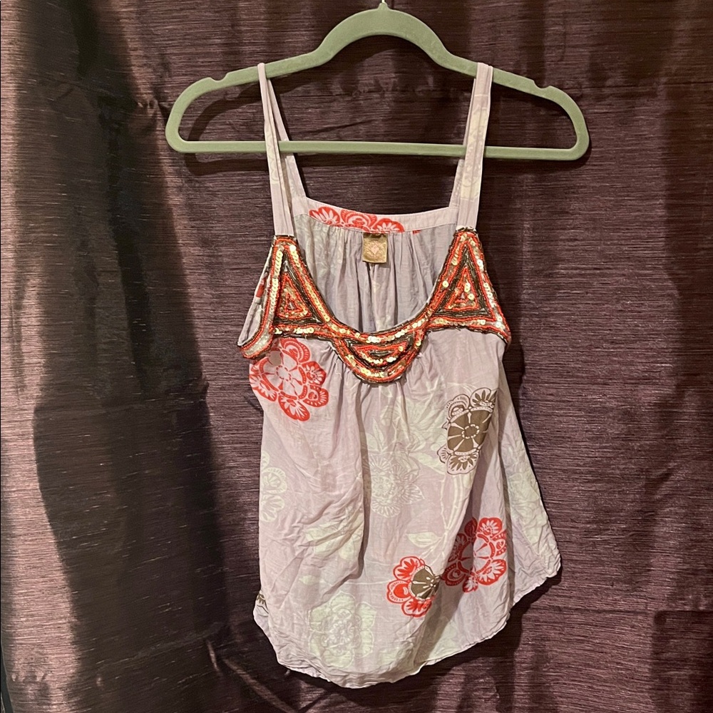 Language Purple Floral Camisole with Embellishments